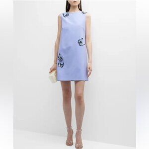 Oscar De La Renta Dress Sleeveless Midi Butterfly Applique Purple Blue Size 6